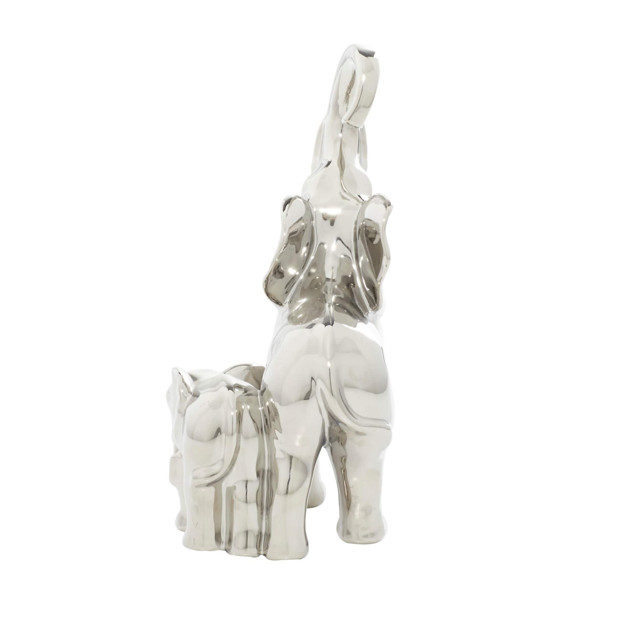 11" Silver Elephant Ceramic Sculpture